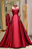 Long Sleeve Prom Dresses High Neck Burgundy Long Prom Dress Satin Evening Dress