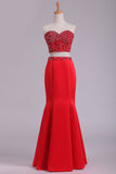 Sweetheart Beaded Bodice Two-Piece Mermaid Prom Dresses Satin