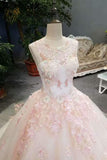 Awesome Floral Wedding Dress Shiny Tulle Scoop Lace Up With Beads Handmade Flowers