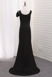 Straps Sheath Evening Dresses With Bow-Knot Sweep Train