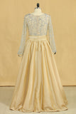 Prom Dresses V Neck Long Sleeves A Line Taffeta With Beading Floor-Length