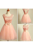 A Line Scoop Tulle & Lace Homecoming Dresses With Sash