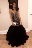 Sweetheart Beaded Bodice Prom Dresses Mermaid Tulle Sweep Train