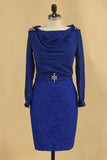 Lace & Chiffon Cowl Neck Mother Of The Bride Dresses Long Sleeves Sheath