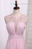 A Line Prom Dresses Chiffon Scoop With Ruffles And Applique