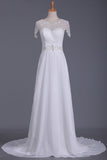 Scoop Wedding Dresses Sheath With Beading Chiffon Sweep Train