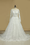 Wedding Dresses Boat Neck A Line Tulle With Applique Court Train