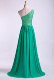 One Shoulder Bridesmaid Dresses A Line Chiffon Floor Length