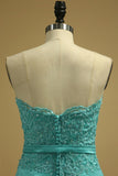 Mermaid Strapless With Applique And Sash Prom Dresses Satin