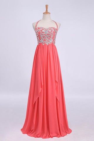 Prom Dresses Empire Waist Halter Floor Length Chiffon