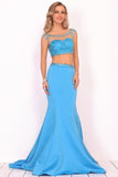 Two-Piece Scoop Prom Dresses Mermaid Satin With Beading