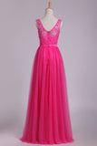 Bridesmaid Dresses V Neck A Line With Embroidery And Sash Tulle