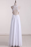 New Arrival Scoop Open Back Prom Dresses Chiffon With Applique