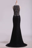 New Arrival Scoop Prom Dresses Mermaid Beaded Bodice Sweep Train Lace