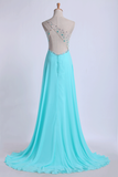 One Shoulder Prom Dresses A Line With Beading Tulle And Chiffon Sweep Train