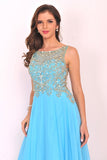 Prom Dresses Scoop Chiffon With Beading A Line Zipper Up