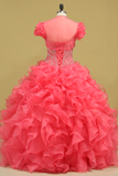 Beautiful Quinceanera Beaded Bodice Sweetheart Floor Length Ruffle Skirt Orange