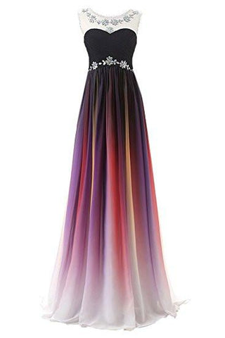 A-line Long Ombre Scoop Cap Sleeve Open Back Chiffon Bridesmaid Dresses Prom Dresses JS16