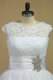 Bateau Wedding Dress Ball Gown Organza & Lace With Beading