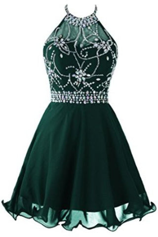 A Line Cute Homecoming Dress Halter Short/Mini Chiffon&Tulle Beaded Bodice