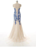 Strapless Tulle Mermaid Lace Dresses Long Prom Dress with Crystals JS223