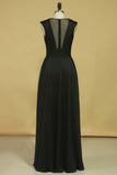 A Line V Neck Floor Length Prom Dresses Chiffon