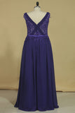 A Line V Neck With Applique And Beads Evening Dresses