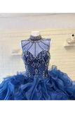 High Neckline Rhinestone Metallic Embroidery Ballgown Organza Quinceanera SJSPKLGCQ3P