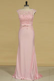 Spandex With Applique And Sash Scoop Mermaid Evening Dresses Open Back