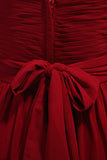 Burgundy/Maroon Prom Dresses Off The Shoulder A Line Chiffon Floor Length With Ruffles