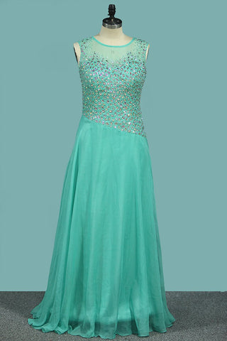 Scoop Neckline Prom Dresses A Line Beaded Bodice Floor Length Open Back