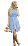 Short A Line Halter Chiffon Blue Bridesmaid Dresses Cheap Prom Dresses JS805