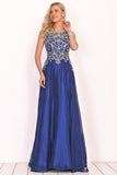 A Line Prom Dresses Scoop Chiffon With Beading Sweep Train