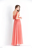 Chiffon & Lace Scoop Prom Dresses A Line With Beading Floor Length