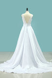 Scoop Open Back Wedding Dresses Satin With Beading Sheath