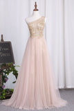 One Shoulder Tulle & Sequin With Slit Prom Dresses