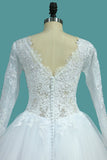 Bateau Long Sleeves A Line Tulle Wedding Dresses With Applique Court Train