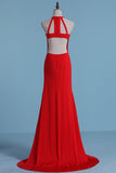 New Arrival Spaghetti Straps Open Back Spandex Mermaid Evening Dresses