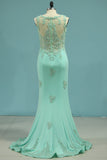 Prom Dresses Mermaid Scoop Spandex With Applique Sweep Train