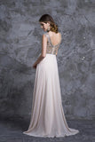 Prom Dresses A-Line Scoop Beaded Bodice Floor-Length Chiffon Zipper Back