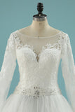 Scoop Wedding Dresses A Line Long Sleeves Tulle Court Train