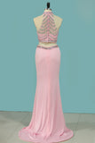 Two-Piece Prom Dresses Mermaid Spandex High Neck Beaded Bodice