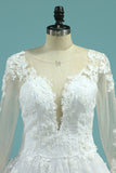 Scoop Long Sleeves Wedding Dresses A Line Tulle With Lace Court Train