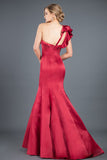 New Arrival Satin One Shoulder Mermaid Sweep Train Evening Dresses