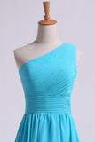 One Shoulder Bridesmaid Dresses A Line Knee Length Chiffon With Ruffle