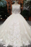 New Arrival Mid-Length Sleeves Wedding Dresses With Appliques And Sequins Boat Neck