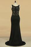 Spaghetti Straps Prom Dresses Sheath/Column Spandex & Tulle With Beading & Applique