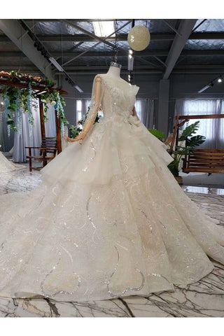 Ball Gown Wedding Dresses Scoop Long Sleeves Top Quality Appliques Tulle Beading