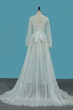 A Line Prom Dresses Scoop Long Sleeves Lace With Applique