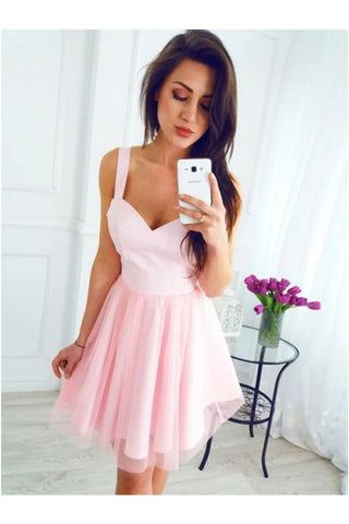 A Line V Neck Short Homecoming Graduation Dresses Straps Tulle